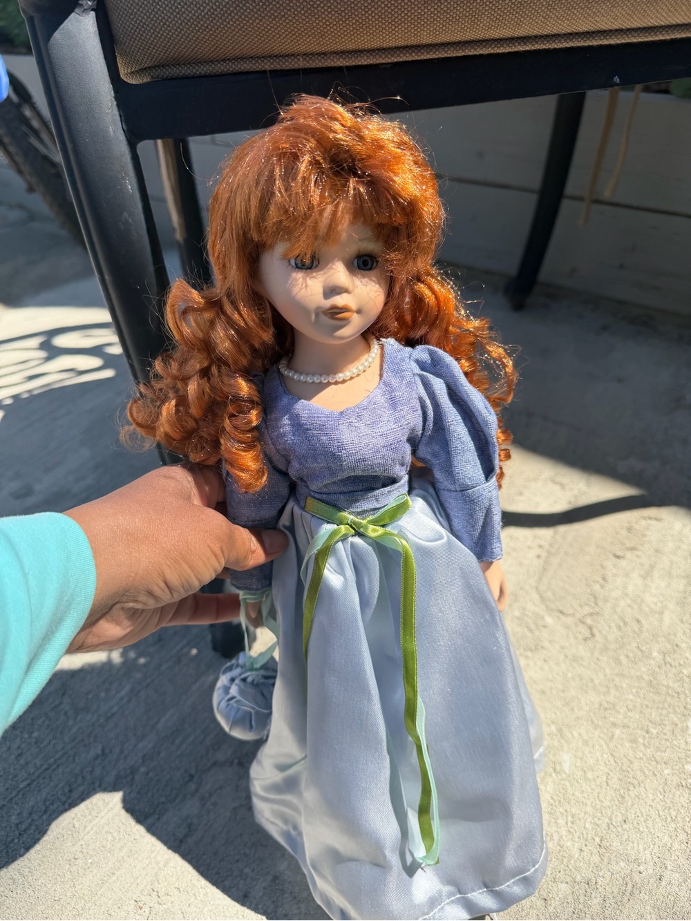 Blue and Green Dress Porcelain Doll for Kids